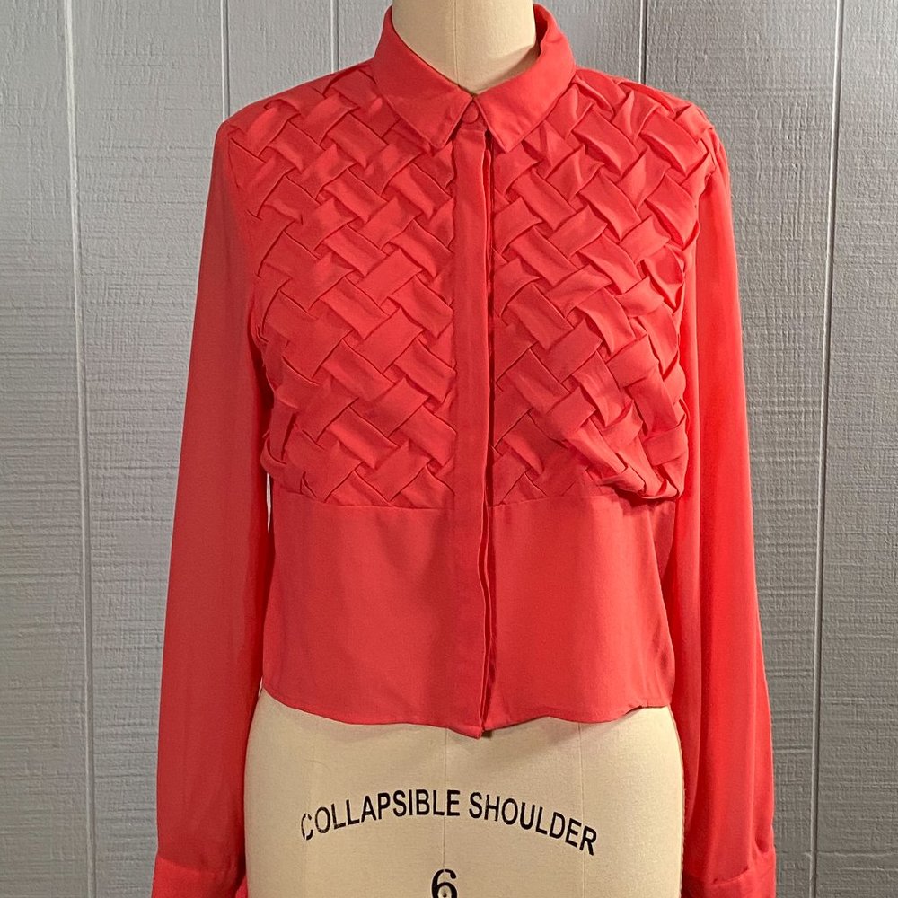 ASOS Hot Pink Semi Sheer Cropped Pleated Top Shirt